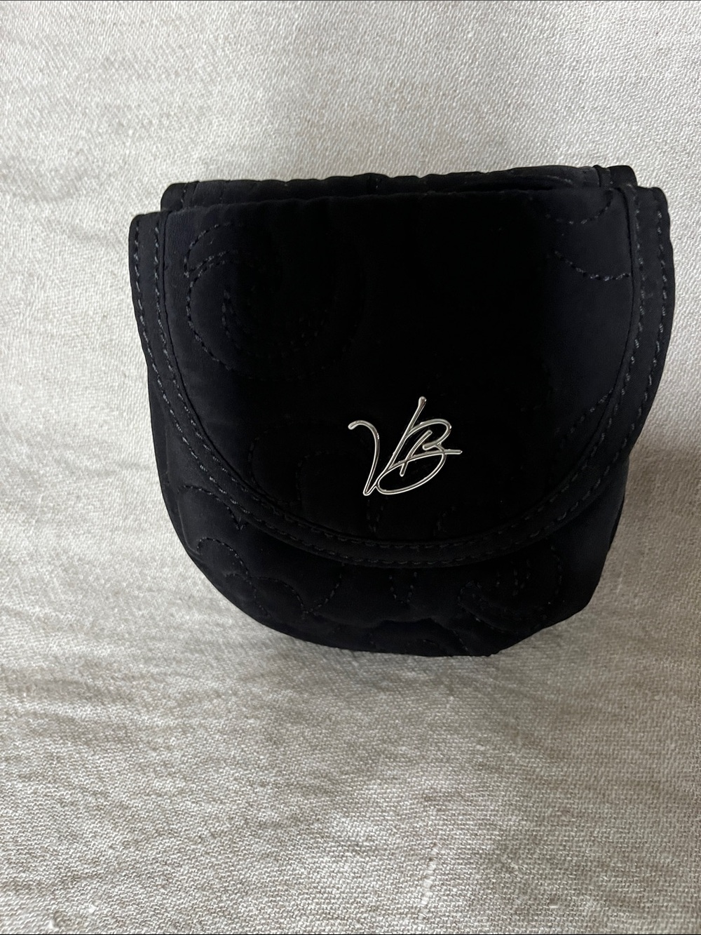 Vera Bradley Black Quilted Pouch with Silver VB Logo